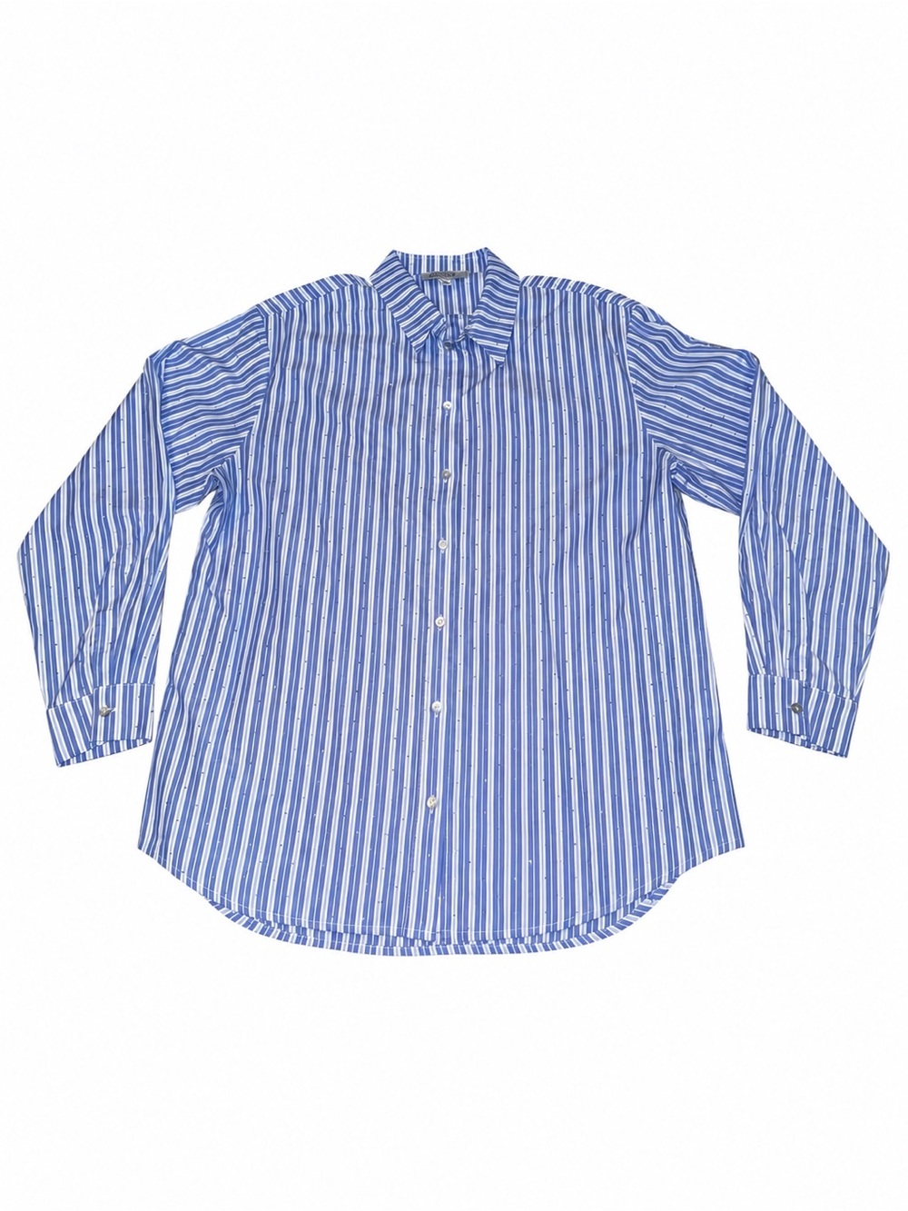 Molly Bracken blue & white striped button-up blouse.